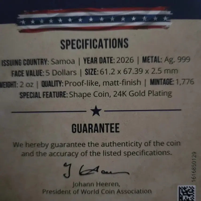 [BUNJANG] 2026 Samoa 2oz American Independence 250th Anniversary Silver Medal / 2026 사모아 2온스 미국독립 250주년 기념 은메달