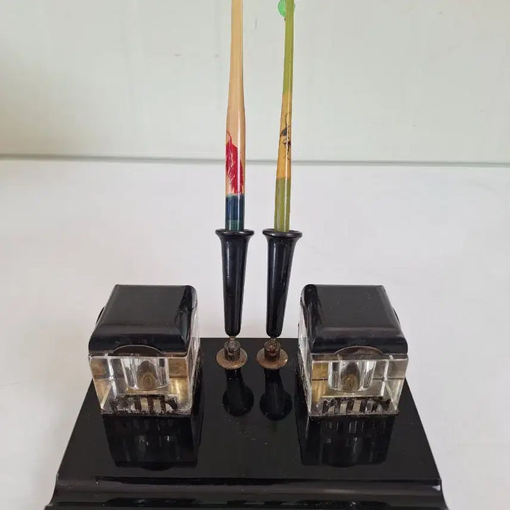 [BUNJANG] Vintage Ink Pen Stand Set with 2 Pens / 근대사 수집 옛날 빈티지 네트로 잉크 펜 스탠드 세트