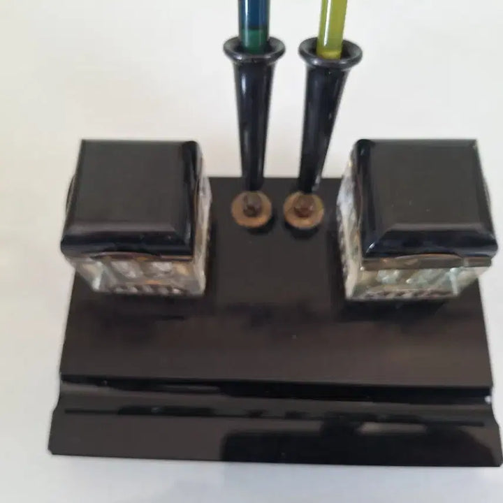 [BUNJANG] Vintage Ink Pen Stand Set with 2 Pens / 근대사 수집 옛날 빈티지 네트로 잉크 펜 스탠드 세트