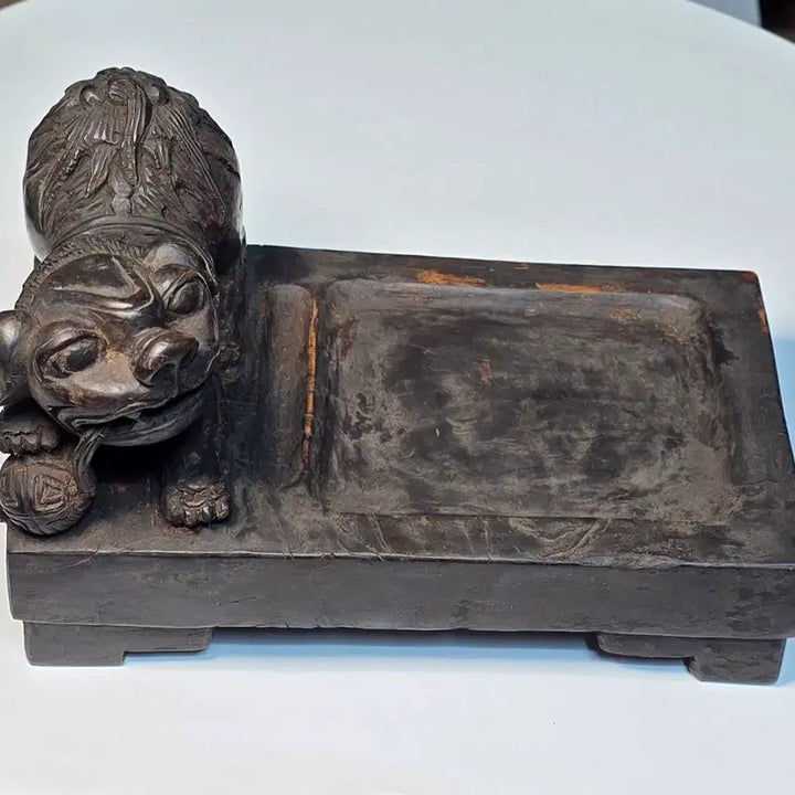 [BUNJANG] Chinese Carved Wooden Inkstone with Lion Motif / 사자유구상목연