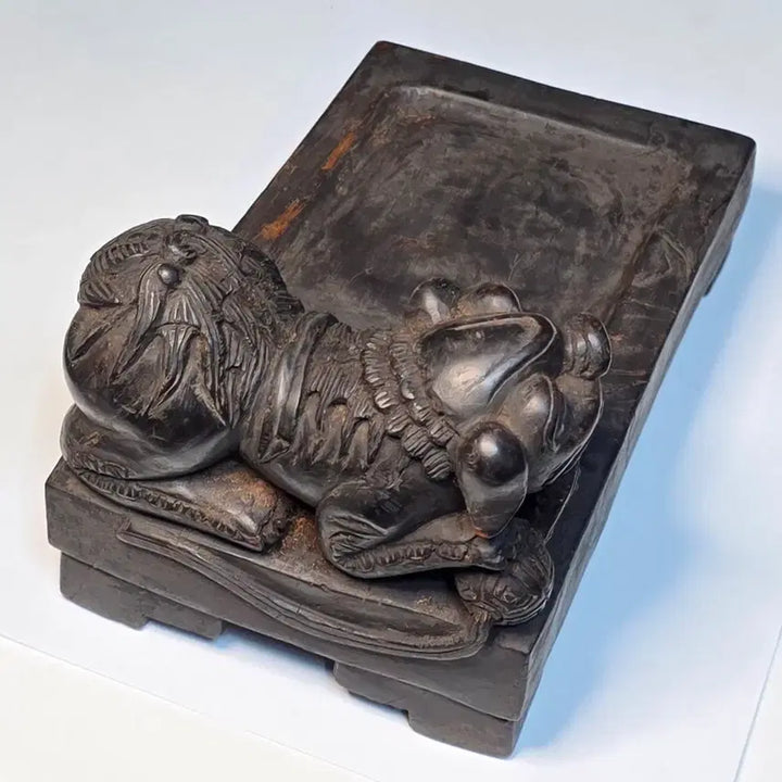 [BUNJANG] Chinese Carved Wooden Inkstone with Lion Motif / 사자유구상목연