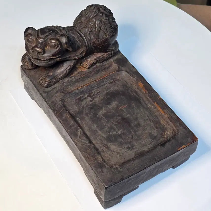 [BUNJANG] Chinese Carved Wooden Inkstone with Lion Motif / 사자유구상목연