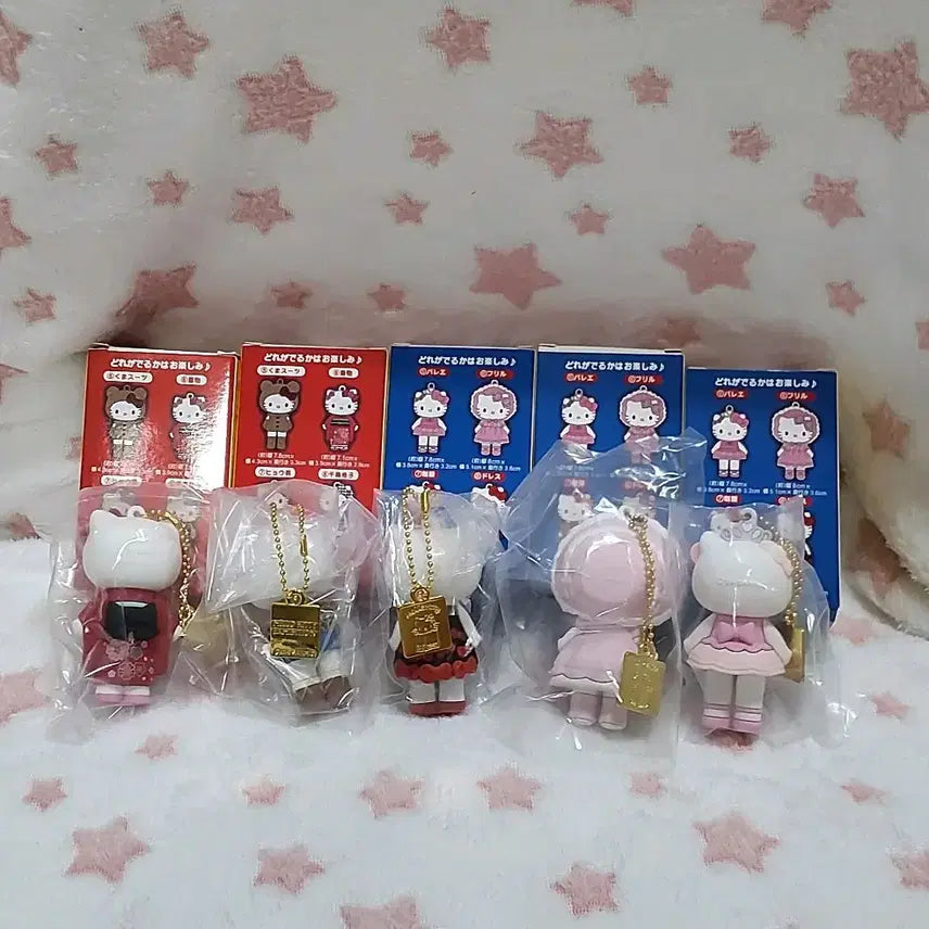 [BUNJANG] Hello Kitty 50th Anniversary Gold Charm Figure Set (Bundle) / 새상품)헬로키티 50주년 골드참 피규어 5개 세트(일괄)