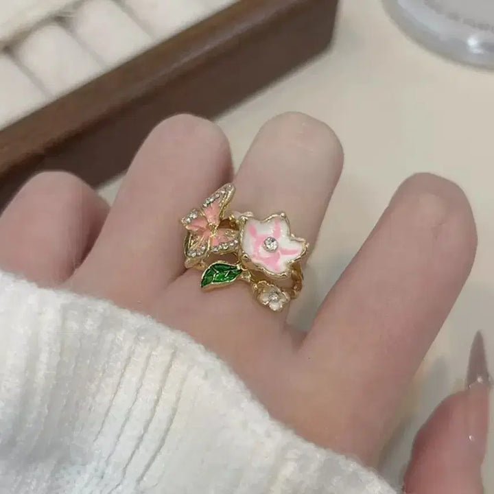 [BUNJANG] Gold Butterfly &amp; Flower Ring / 골드 색상 나비 꽃 반지 내경 20mmkr20호/유럽10호