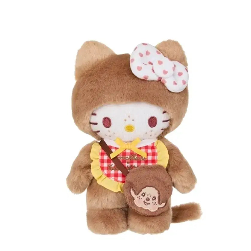 [BUNJANG] Monchhichi x Hello Kitty Gingham Check S Doll Brown / 몬치치 x 헬로 키티 깅엄 체크 S 인형 브라운