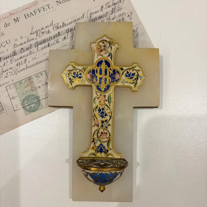 [BUNJANG] French Antique Marble Cross Religious Item / 프렌치 엔틱 마블 십자가 성물