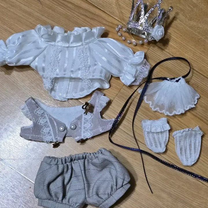 [BUNJANG] 15cm Doll Clothes White Beige Nightwear / 15cm 인형옷 솜인형옷 화이트 베이지 나이트
