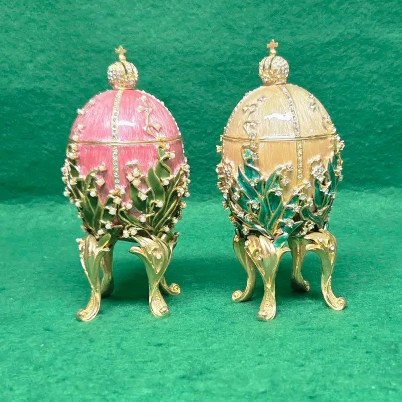 [BUNJANG] Faberge Style Egg Trinket Box Set (2 pieces) - Art Nouveau Design / *"러시아 파베르제 에그 보석함 장식품 2종 세트[높이:6.5cm]