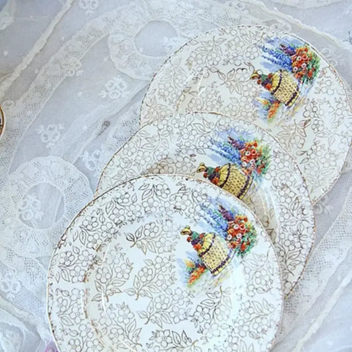 [BUNJANG] Vintage English Crinoline Lady Hand-Painted Bread Plates Set of 3 / 빈티지 영국 크리놀린레이디 핸드페인팅 브레드접시 3장 셋트