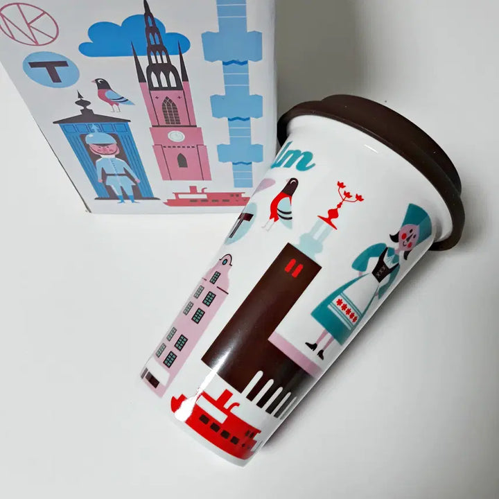 [BUNJANG] Ingela P. Arrhenius City Tour Travel Mug with Lid / 잉겔라 스톡홀름 시티 투어 여행용 머그