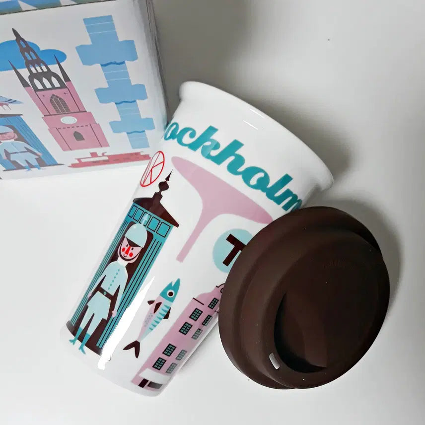 [BUNJANG] Ingela P. Arrhenius City Tour Travel Mug with Lid / 잉겔라 스톡홀름 시티 투어 여행용 머그