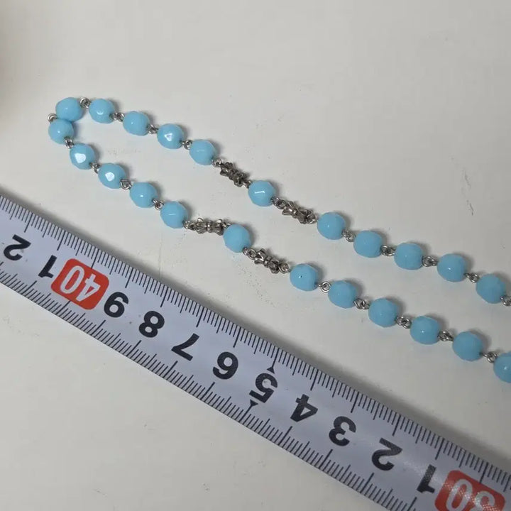 [BUNJANG] Antique Italian Catholic Rosary with Blue Beads and St. Mary Symbol Cross / 앤틱 이탈리아 가톨릭 묵주 하늘색 성모마리아 상징 십자가