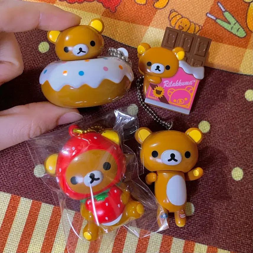 [BUNJANG] Rilakkuma Dangling Donut Strawberry Chocolate Keychain Charm Set (4 pieces) / 리락쿠마 달랑이 도넛 딸기 초콜릿 키링 소품 4set 판매