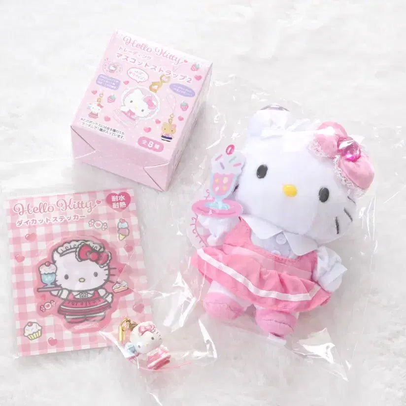 [BUNJANG] Sanrio Hello Kitty Lovely Frill Maid Mascot, Sticker, Strap Keyring Set / 산리오 헬로키티 러블리 프릴 메이드 마스코트,스티커,스트랩키링set
