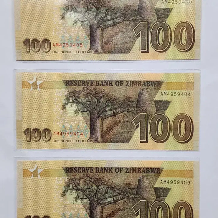 [BUNJANG] Zimbabwe 100 Dollar Banknote (3 Bills, Unused) / 짐바브웨 100달러 지폐