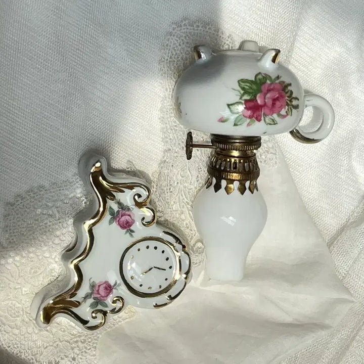 [BUNJANG] Vintage Limoges Miniature Desk Clock / (반짝할인)빈티지 리모주 리모지 미니어처 탁상시계 +포셀린 오일램프