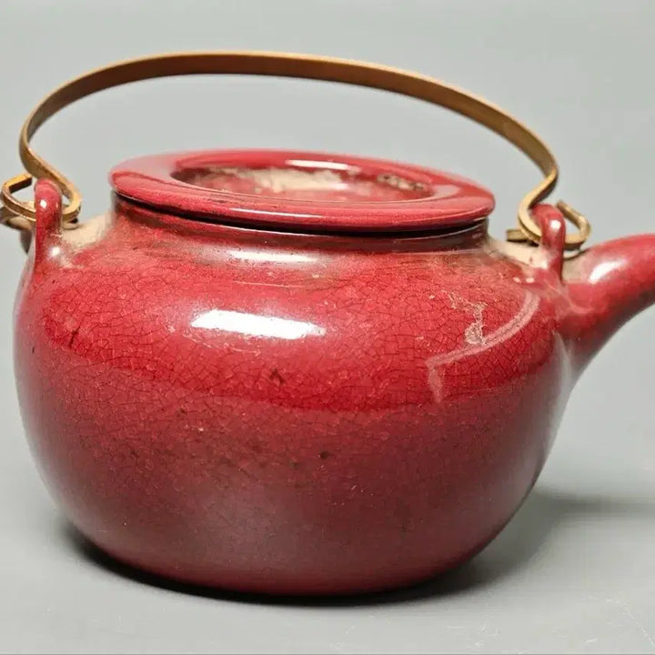 [BUNJANG] Qing Dynasty Celadon Porcelain Hongyou Zisha Teapot / [진품] 청대 홍유 유약 자사호 동제 제량 차호 중국도자기 골동품 수집품