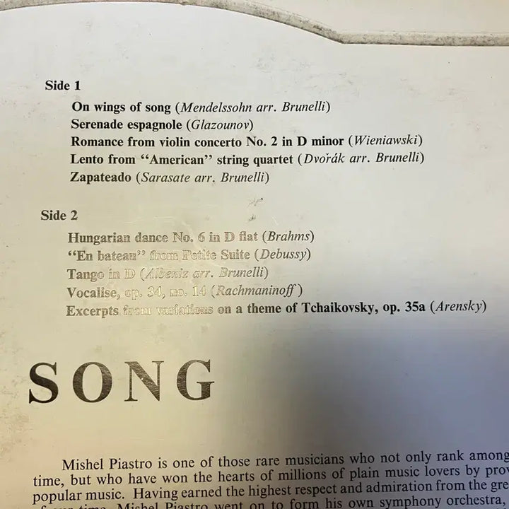 [BUNJANG] Mishel Piastro Orchestra "On Wings of Song" Classic Compilation LP (Original First Pressing) / 모노초반 LP) 바이올린 - 미셸 피아스트로 오케스트라 명곡모음