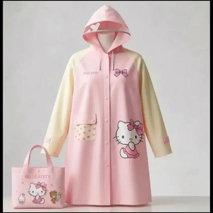 [BUNJANG] Hello Kitty Pink Raincoat &amp; Pouch Set / 헬로키티 핑크 우비 파우치 세트 새상품