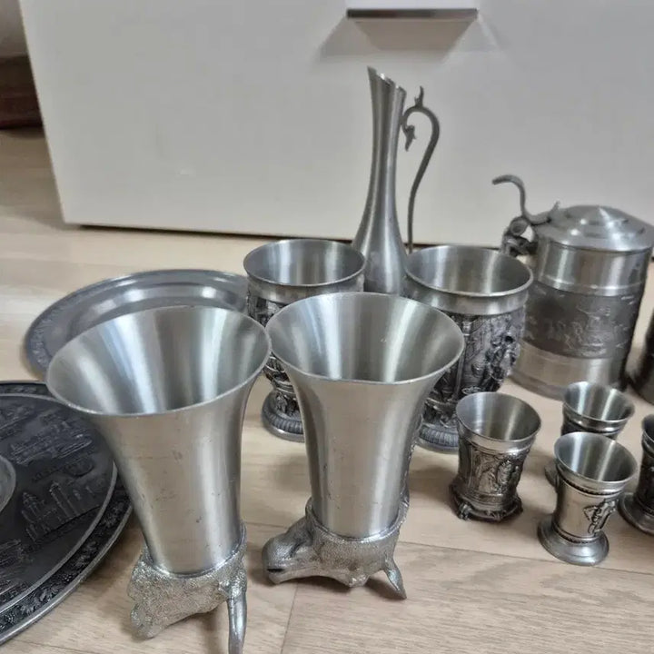[BUNJANG] Pewter Cups Set (including Trays) / 주석잔