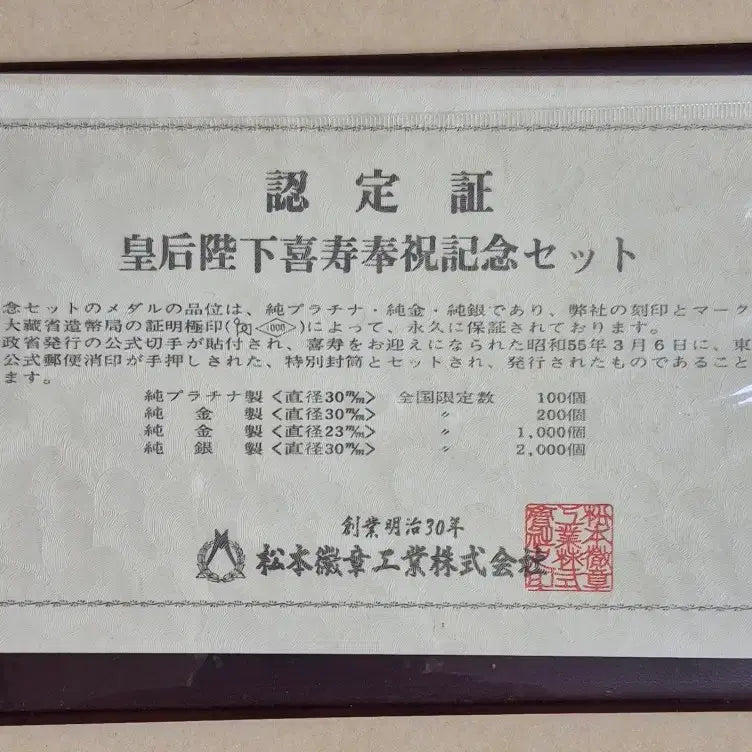[BUNJANG] 1980 Empress Kōjun 77th Birthday Commemorative Pure Silver Medal Set / 일본황실 1980년 황후 희수 77세 봉축 공식 순은 메달 세트
