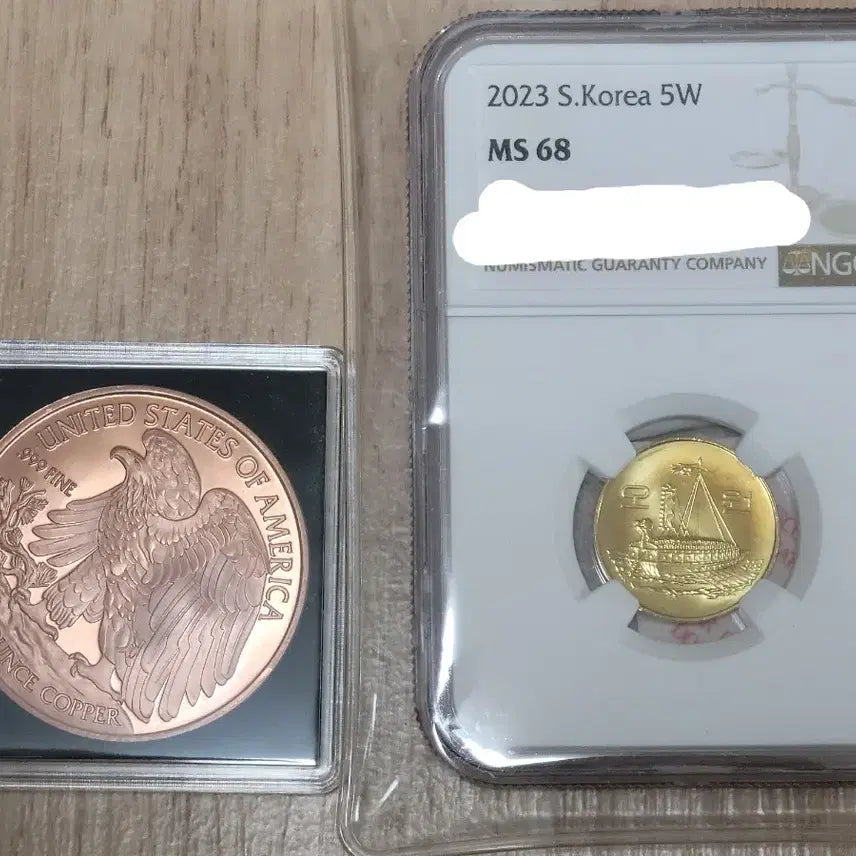 [BUNJANG] 2023 Korea 5 Won Coin NGC MS68 &amp; 1oz Liberty Copper Round Bundle / 희귀동전 2023년 Korea 5주 NGC MS68고등급, 리버티구리바