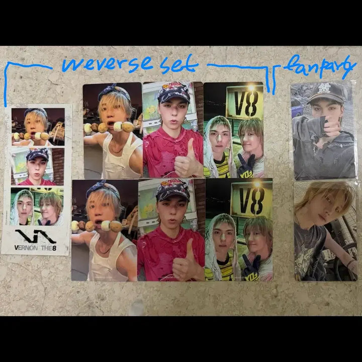 [BUNJANG] SEVENTEEN V8 Weverse Pre-order Benefit + Fan Meeting Benefit Vernon &amp; The8 Set / 세븐틴 V8 위버스 예판 특전 + 팬파티 특전 버논 디에잇 세트