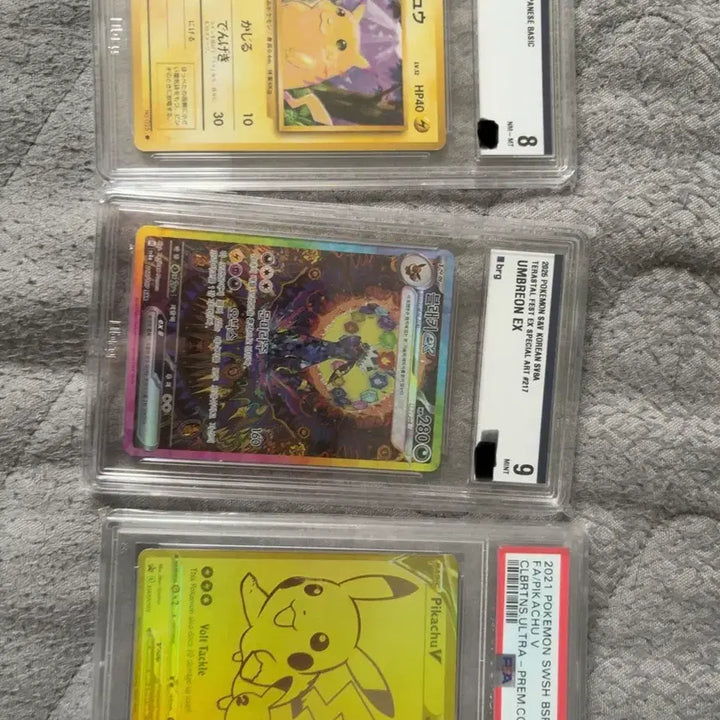[BUNJANG] Pokemon Card Set (1st Edition Pikachu, Terastal Umbreon, Gold Box Pikachu V) / 포켓몬카드 3종 (초판 피카츄, 테라스탈 블래키, 골드박스 피카츄) (제