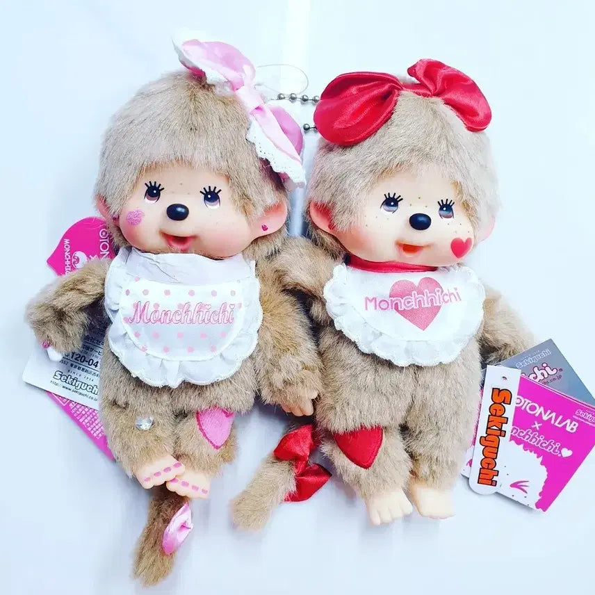 [BUNJANG] Monchhichi Otanalab Series Pink &amp; Red Set / 고전 오토나랩시리즈 핑크 레드 몬치치 세트 정품