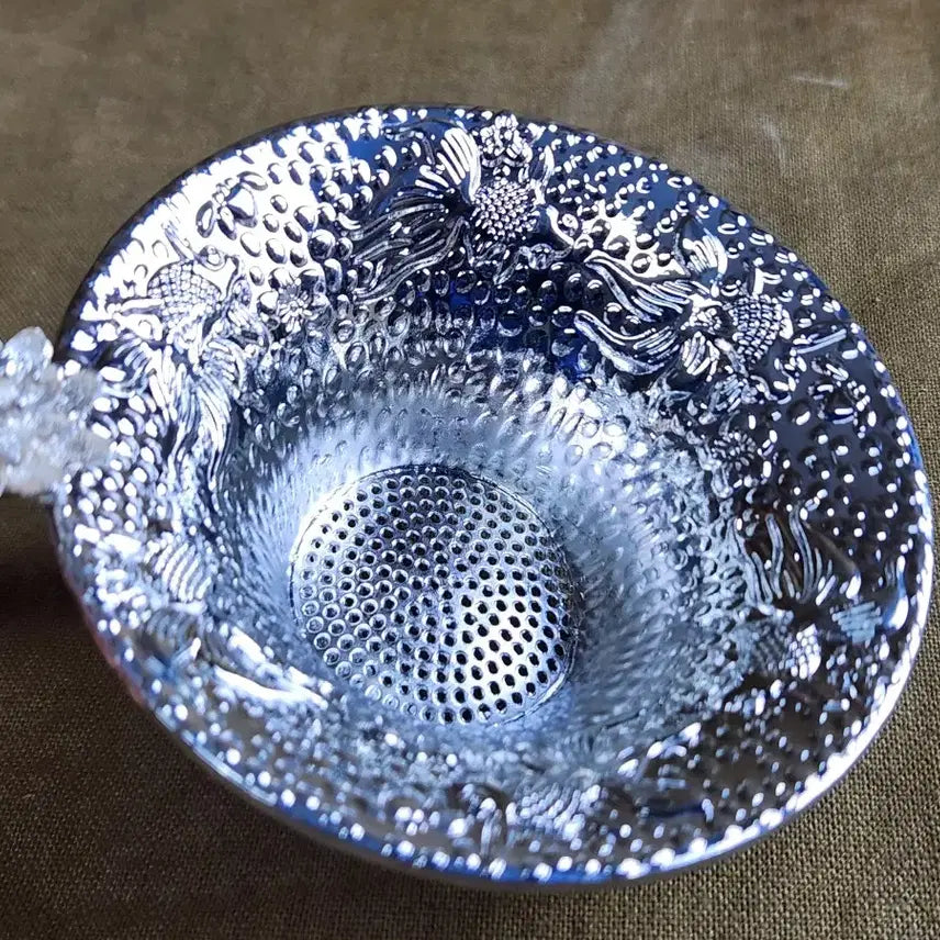 [BUNJANG] Ebony Handle Tea Strainer with Delicate Flower Decoration / 흑단목 손잡이 차걸음망