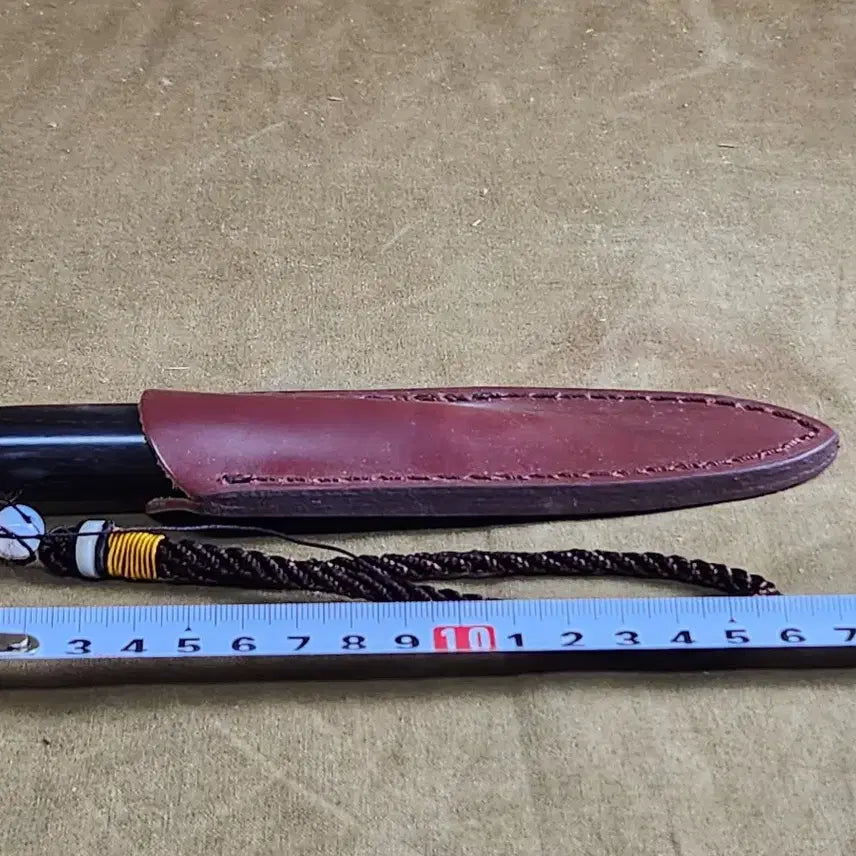 [BUNJANG] Damascus Pattern Natural Ebony, Brass, Leather Sheath Dagger Knife / 다마스커스 문양과 천연 흑단,황동,가죽집 해괴칼