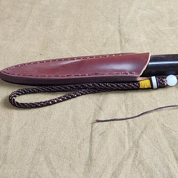 [BUNJANG] Damascus Pattern Natural Ebony, Brass, Leather Sheath Dagger Knife / 다마스커스 문양과 천연 흑단,황동,가죽집 해괴칼