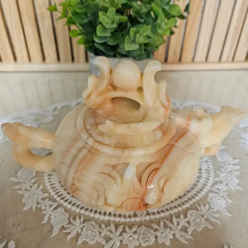 [BUNJANG] Natural Onyx Jade Stone Dragon Carving Teapot / [희귀/실사용가능] 천연 오닉스 옥돌 용 조각 다도 주전자