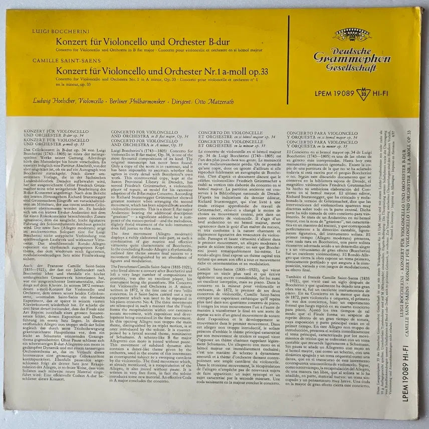 [BUNJANG] Deutsche Grammophon Gesellschaft Boccherini &amp; Saint-Saëns Cello Concertos Ludwig Hoelscher Mono LP (1957) / 루드비히 휠셔-보케리니,,생상스 첼로 협주곡 LP (1957년 모노초반)