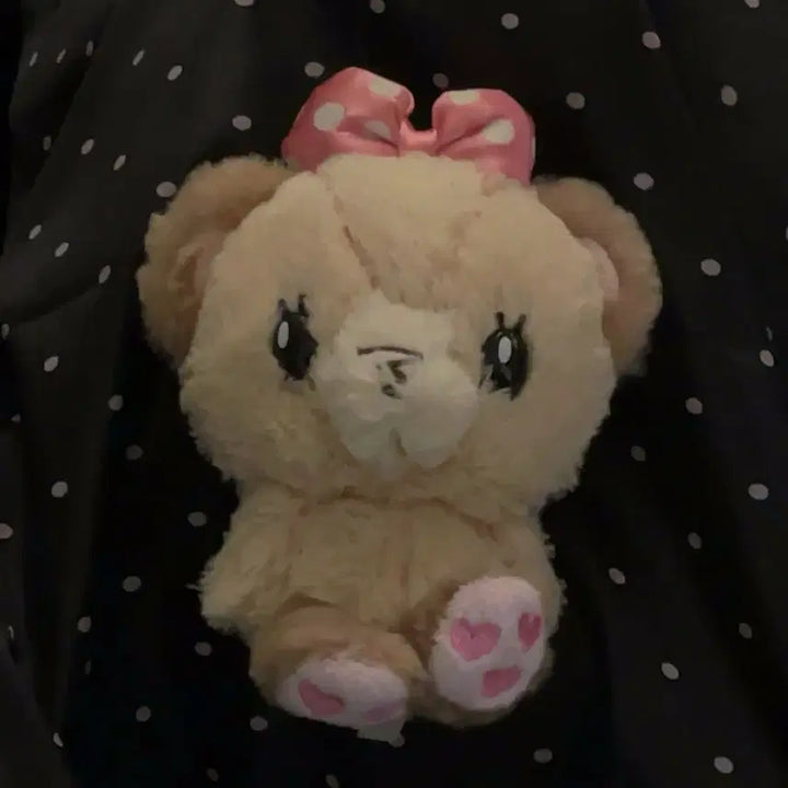 [BUNJANG] Cute Bear Plush Toy with Pink Polka Dot Ribbon / ....,, 이름모에요얘모르겠는데귀여움 웅웅..<3