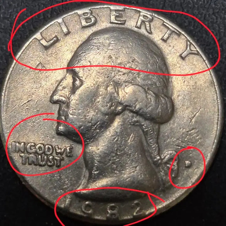 [BUNJANG] 1982 Washington Quarter Dollar Mint Error Coin / 1982년D발행 워싱턴 쿼터 달러. 압인 에러 주화