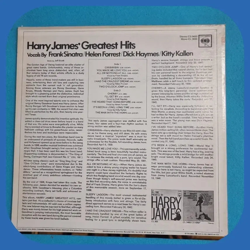 [BUNJANG] Harry James Greatest Hits LP US First Press / 해리 제임스 LP NM/M 미국초판