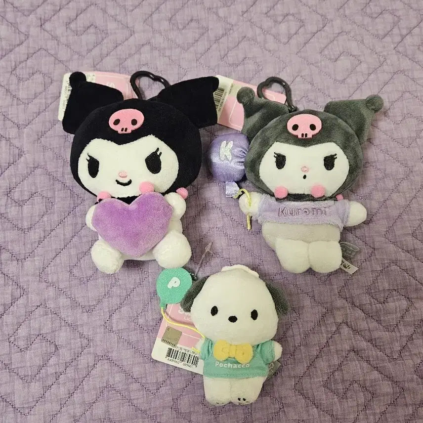 [BUNJANG] Sanrio Kuromi &amp; Pochacco Doll Keychains Bundle Set / 산리오 쿠로미/포차코 인형키링 일괄 (하트, 파티)