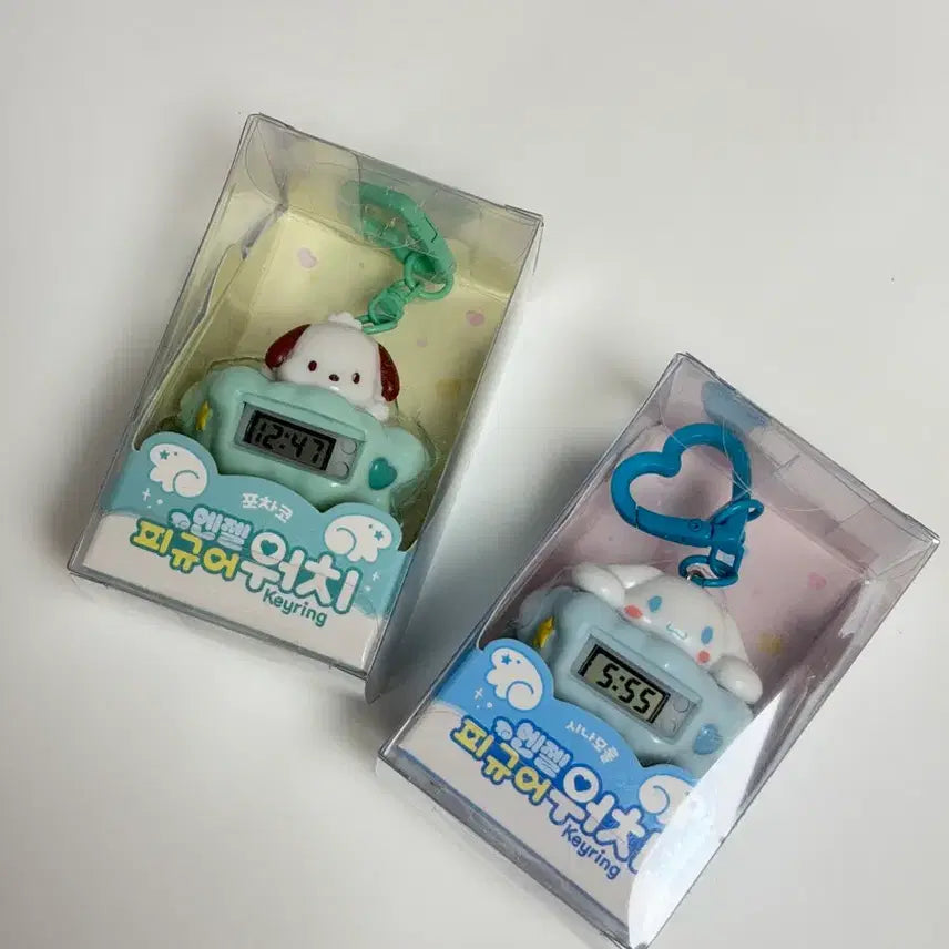 [BUNJANG] Sanrio Pochacco Cinnamoroll Figure Clock Keychain Set / 산리오 포차코 시나모롤 피규어 시계 키링 세트