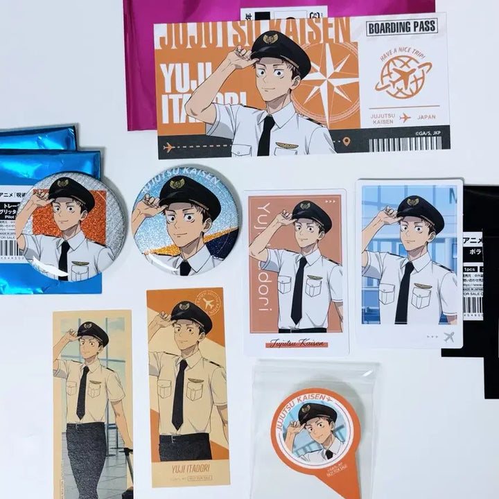 [BUNJANG] Jujutsu Kaisen Yuji Itadori Haneda Airport Limited Edition Set / 주술회전 하네다 에어포트 캔뱃지 티켓풍 카드 특전 푸드픽 이타도리 유지