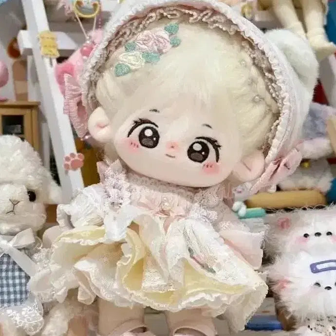 [BUNJANG] 20cm Doll Clothes Lace Bonnet Dress Set / 20cm 인형옷 솜인형옷 레이스 보닛 원피스