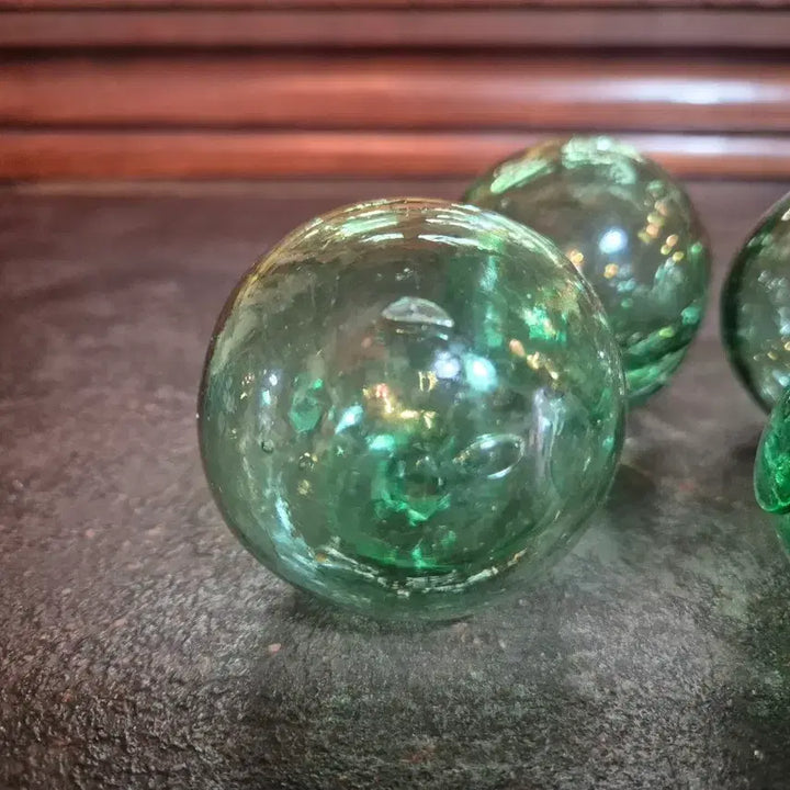[BUNJANG] Set of 5 Vintage Green Glass Fishing Floats / 근대사 녹색 유리 부표 일괄