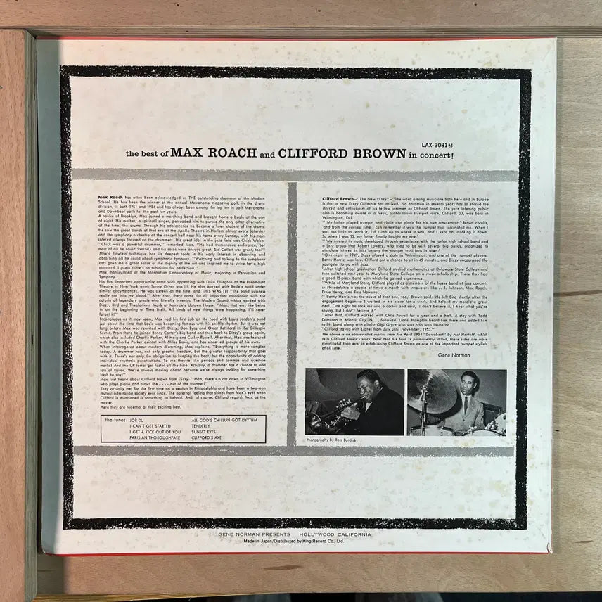 [BUNJANG] Max Roach &amp; Clifford Brown In Concert! 1976 Japanese LP / Max Roach And Clifford Brown 일본 1976년 LP