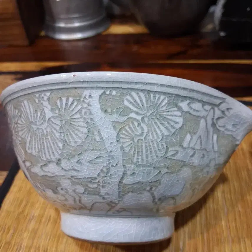 [BUNJANG] Buncheong Celadon Teapot Set with Ten Symbols of Longevity Design (3 Pieces) / 십장생(장수)도안 분청숙우 총 3점 일괄