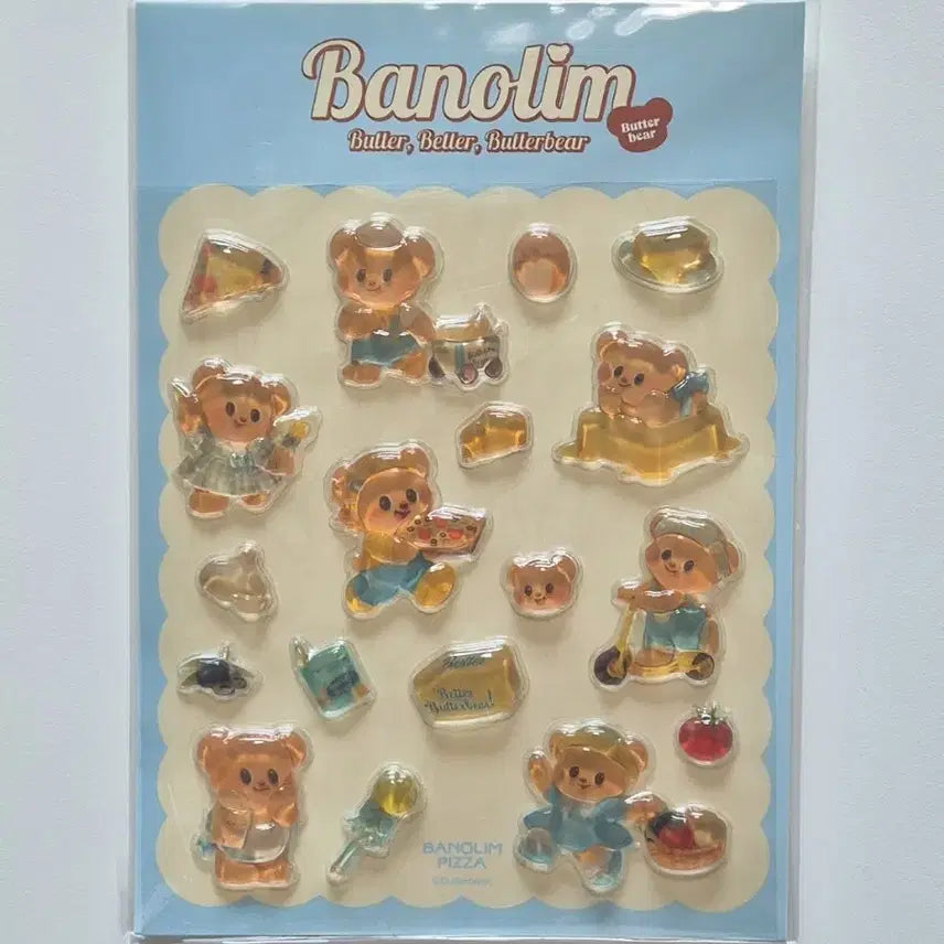 [BUNJANG] Butter Bear x Bolim Pizza 3D Stickers for Diary Decoration / 버터베어 반올림피자 3D 스티커 다꾸 다이어리 꾸미기