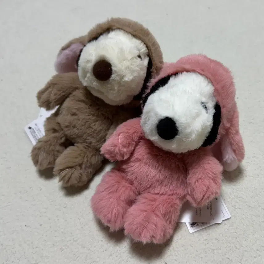 [BUNJANG] Snoopy Eardrop Plush Doll Pink &amp; Brown Bundle Set / 정품 스누피 이어드롭 인형 핑크&amp;브라운 일괄