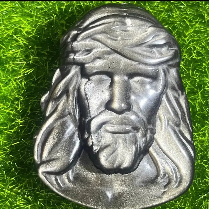 [BUNJANG] Silver Obsidian Christ Carving Pendant / 실버옵시디언 그리스도 카빙