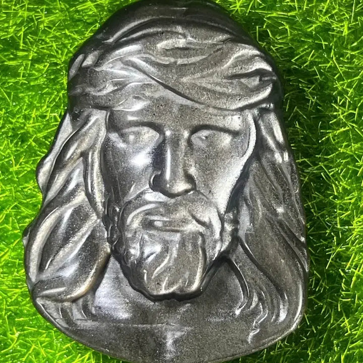 [BUNJANG] Silver Obsidian Christ Carving Pendant / 실버옵시디언 그리스도 카빙