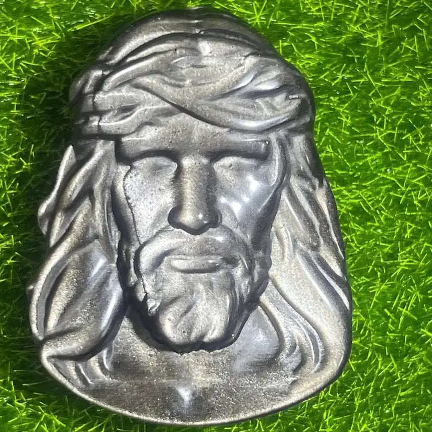 [BUNJANG] Silver Obsidian Christ Carving Pendant / 실버옵시디언 그리스도 카빙