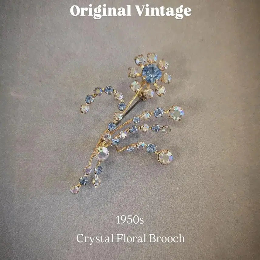 [BUNJANG] 1950s British Vintage Blue Crystal Floral Brooch / 영국빈티지 (1950s)블루 크리스탈 플로럴 플라워 꽃 브로치
